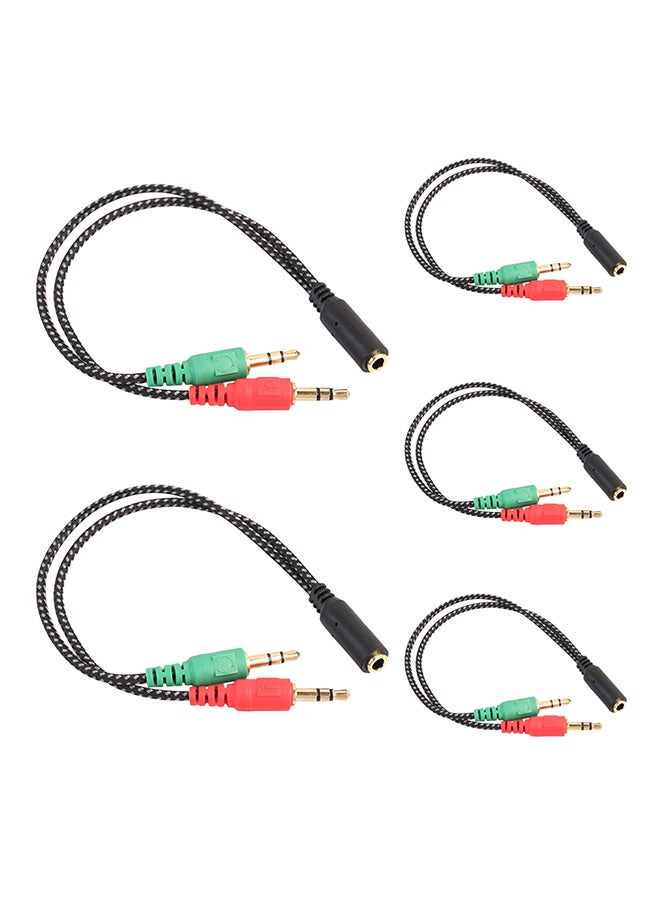 5 x Stereo 3.5mm Jack Female To 2 Male Headphone Mic Audio Splitter Cable Black  - Image 1