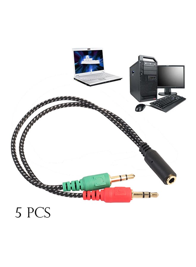 5 x Stereo 3.5mm Jack Female To 2 Male Headphone Mic Audio Splitter Cable Black  - Image 2