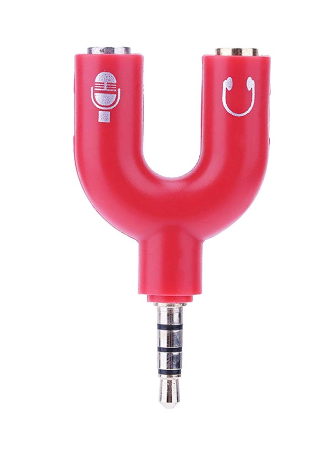 3.5mm Stereo Audio Jack Earphone 2 Way U Splitter Adapter Red - Image 1