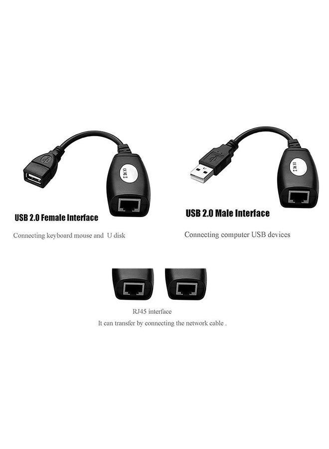 Generic - USB Extension Ethernet RJ45 Cat5e/6 Cable LAN Adapter Extender Repeater Kit Black - Image 1
