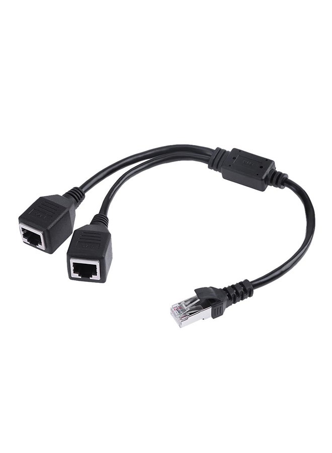 Generic - RJ45 Male To 2 Female Splitter DSL LAN Network Ethernet Adapter Cable Black - Image 1