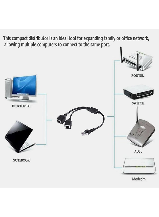 Generic - RJ45 Male To 2 Female Splitter DSL LAN Network Ethernet Adapter Cable Black - Image 1