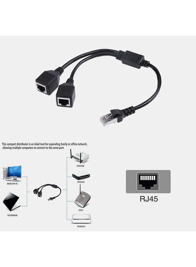 Generic - RJ45 Male To 2 Female Splitter DSL LAN Network Ethernet Adapter Cable Black - Image 1