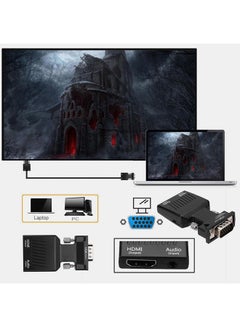 ماركة غير محددة محول فيديو بجودة 1080بكسل من منفذ VGA إلى HDMI قابل للنقل مع كابل للصوت والطاقة أسود  - Image 3