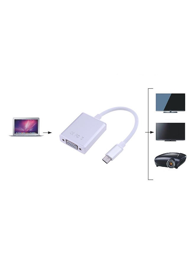 1080P USB 3.1 Type-C To VGA Adapter Conventer Cable For TV Projection Silver