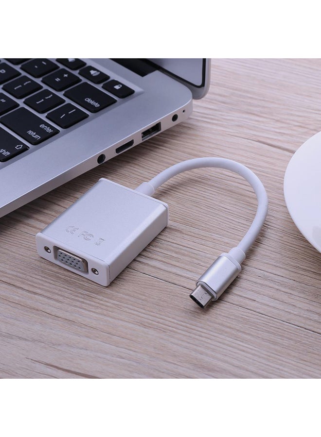 1080P USB 3.1 Type-C To VGA Adapter Conventer Cable For TV Projection Silver