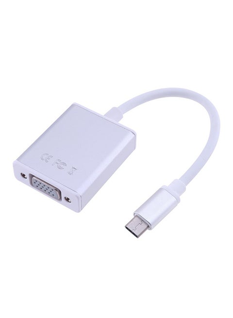 1080P USB 3.1 Type-C To VGA Adapter Conventer Cable For TV Projection Silver