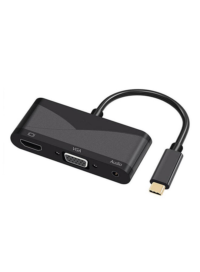 كابل محول توزيع صوت نوع USB من USB3.1 نوع C إلى HDMI VGA مقاس 3.5 مم أسود - Image 1