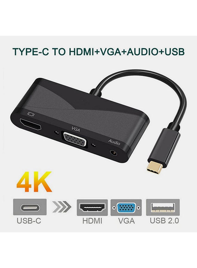 كابل محول توزيع صوت نوع USB من USB3.1 نوع C إلى HDMI VGA مقاس 3.5 مم أسود - Image 2