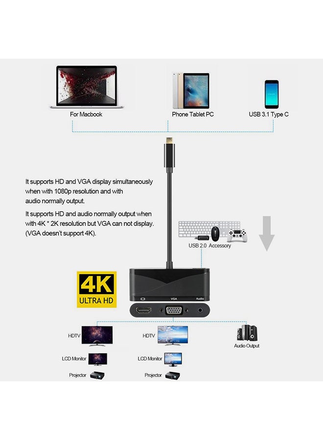 كابل محول توزيع صوت نوع USB من USB3.1 نوع C إلى HDMI VGA مقاس 3.5 مم أسود - Image 3