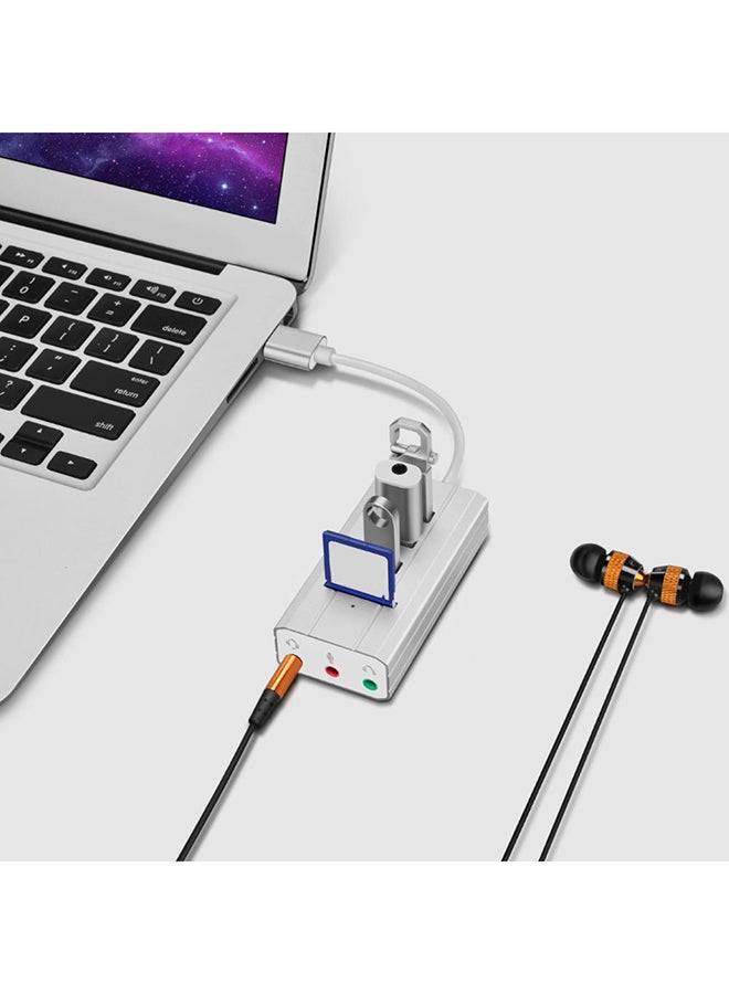 Multi-Function Hub USB-C to 3*USB2.0 + Headphone + Mic Ports Sound Card Silver  - Image 2