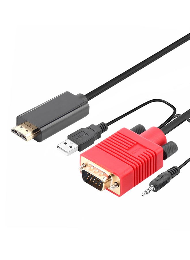 كابل محول بجودة 1080P بمنفذ فيجا USB إلى منفذ HDMI مزود بمحول صوت لأجهزة الكمبيوتر واللابتوب أسود - Image 1