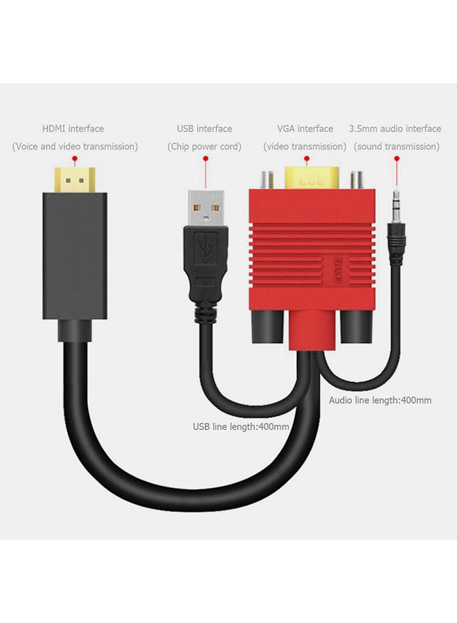 كابل محول بجودة 1080P بمنفذ فيجا USB إلى منفذ HDMI مزود بمحول صوت لأجهزة الكمبيوتر واللابتوب أسود - Image 2