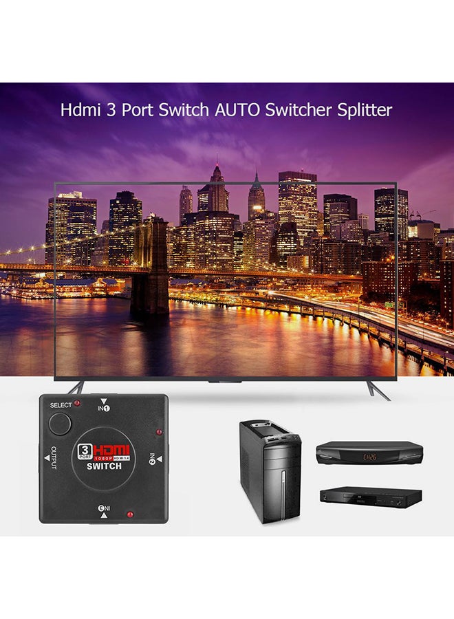 HDMI Splitter 3 Port Hub Box 1080P HD 1.4 Auto Switch 3 In 1 Out Switcher Black