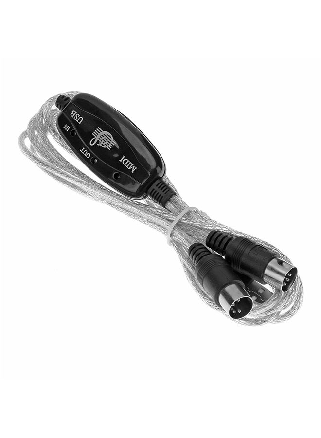 USB MIDI In-Out Interface Cable Converter PC To Keyboard Black - Image 1