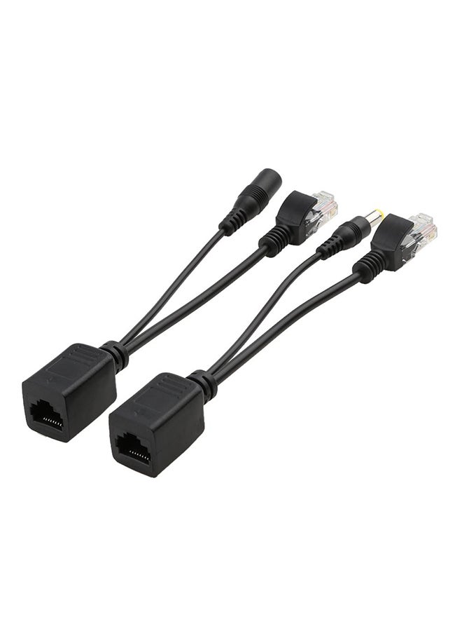 Generic - 2-Piece POE Adapter Wire RJ45 Injector Splitter Ethernet Synthesizer Separator Black - Image 1