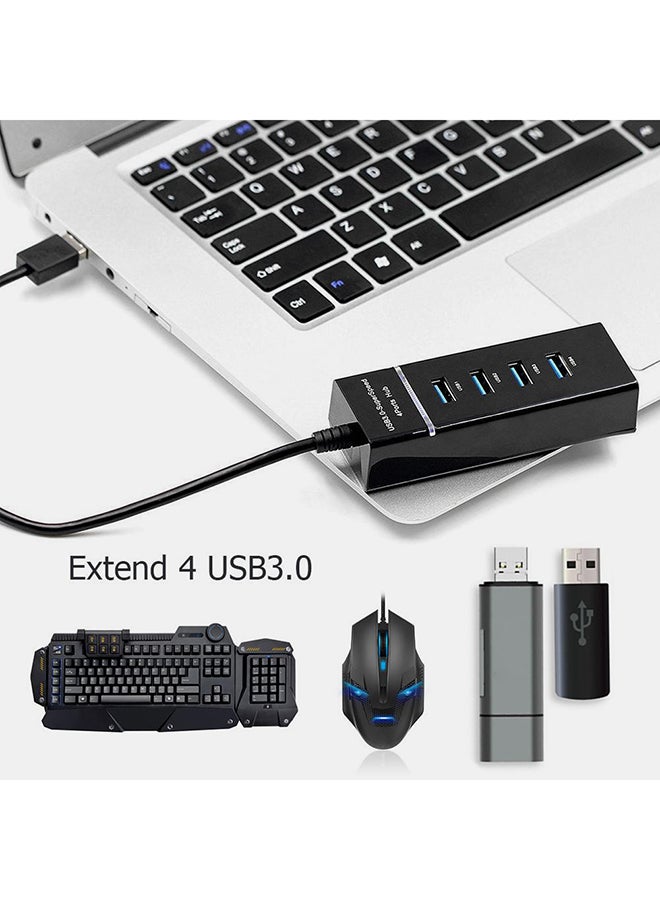 Generic - 4 Port USB 3.0 Hub Super Speed 5 Gbps Converter Cable Adapter Black - Image 1