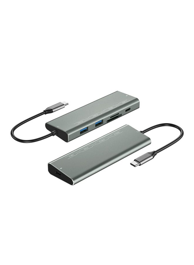 Generic Type-C Hub USB-C To 2x USB 3.0 USB-C TF/SD Slot PD Adapter Coverter Grey  - Image 1
