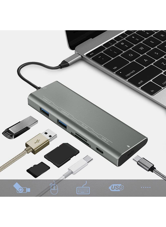 Generic Type-C Hub USB-C To 2x USB 3.0 USB-C TF/SD Slot PD Adapter Coverter Grey  - Image 2