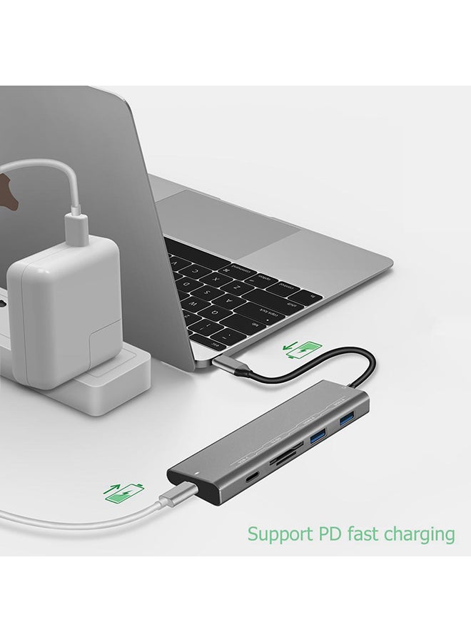 Generic Type-C Hub USB-C To 2x USB 3.0 USB-C TF/SD Slot PD Adapter Coverter Grey  - Image 3