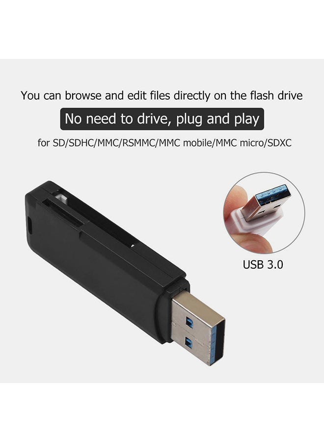 Generic - USB Card Reader/Adapter For SD/TF Micro SD Memory Card Black - Image 1