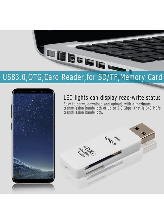 محول قارئ بطاقة USB3.0 OTG لـ SD/TF لبطاقة ذاكرة Micro SD أبيض - Image 2