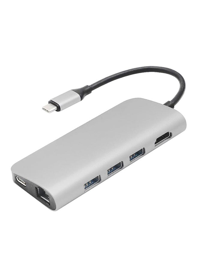 8-In-1 Port USB 3.0 Type-C HUB To 4K Video HDMI Adapter For SD/TF Silver - Image 1