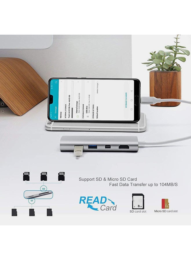 8-In-1 Port USB 3.0 Type-C HUB To 4K Video HDMI Adapter For SD/TF Silver - Image 2