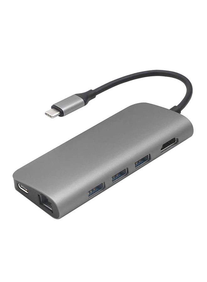 محول فيديو HDMI بوضوح 4K ومنفذ USB 3.0 لبطاقة SD/TF بتصميم 8 في 1 رمادي - Image 1