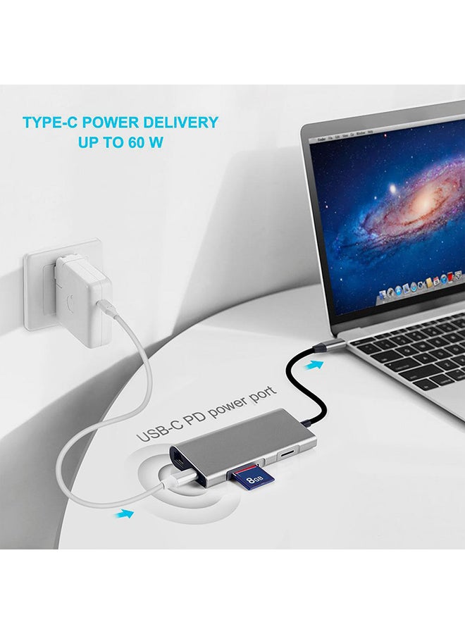 محول فيديو HDMI بوضوح 4K ومنفذ USB 3.0 لبطاقة SD/TF بتصميم 8 في 1 رمادي - Image 3
