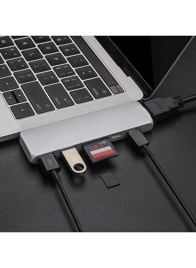 Generic - 7-In-1 USB-C Hub Dual Type-C HDMI 2 x USB 3.0 TF Card Reader Adapter Silver - Image 1