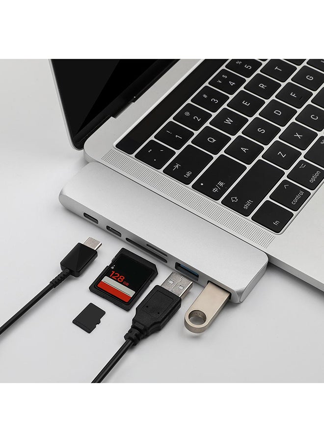 Generic - 7-In-1 USB-C Hub Dual Type-C HDMI 2 x USB 3.0 TF Card Reader Adapter Silver - Image 1