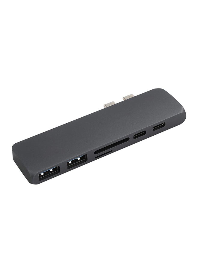 Generic 7-In-1 USB-C Hub Dual Type-C HDMI 2 x USB 3.0 TF Card Reader Adapter Grey  - Image 1