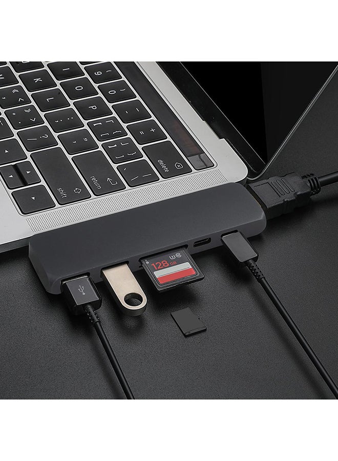Generic 7-In-1 USB-C Hub Dual Type-C HDMI 2 x USB 3.0 TF Card Reader Adapter Grey  - Image 2