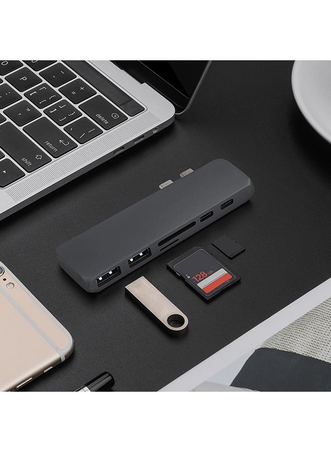 Generic 7-In-1 USB-C Hub Dual Type-C HDMI 2 x USB 3.0 TF Card Reader Adapter Grey  - Image 3
