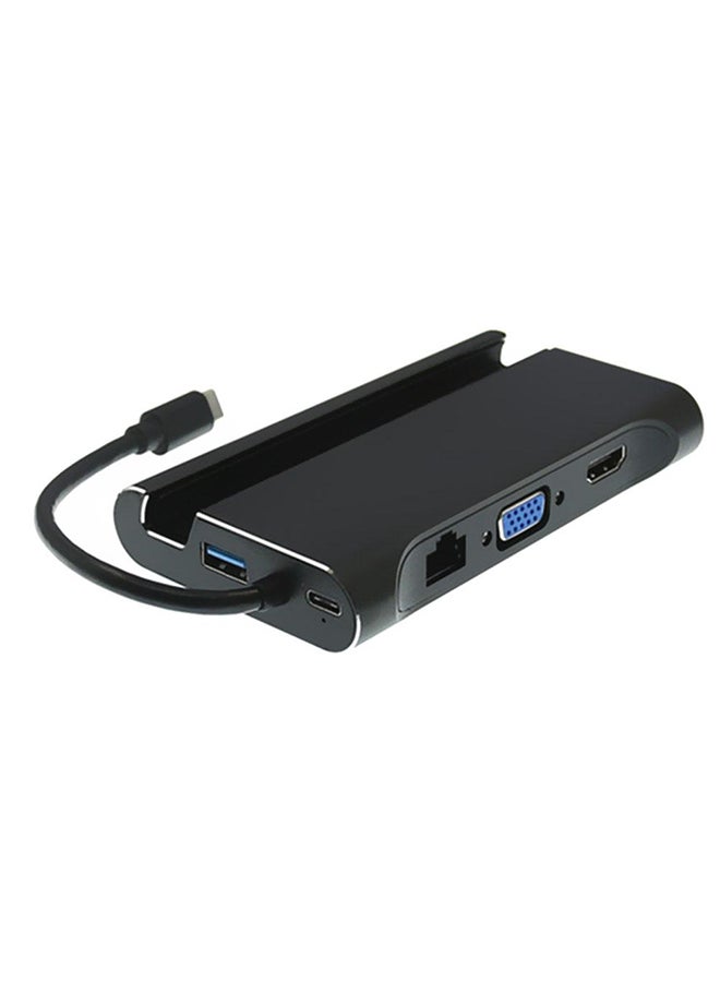 محول 7 في 1 من Type-C إلى HDMI VGA RJ45 3 × موزع USB 3.0 ومزود بحامل للهاتف أسود - Image 2