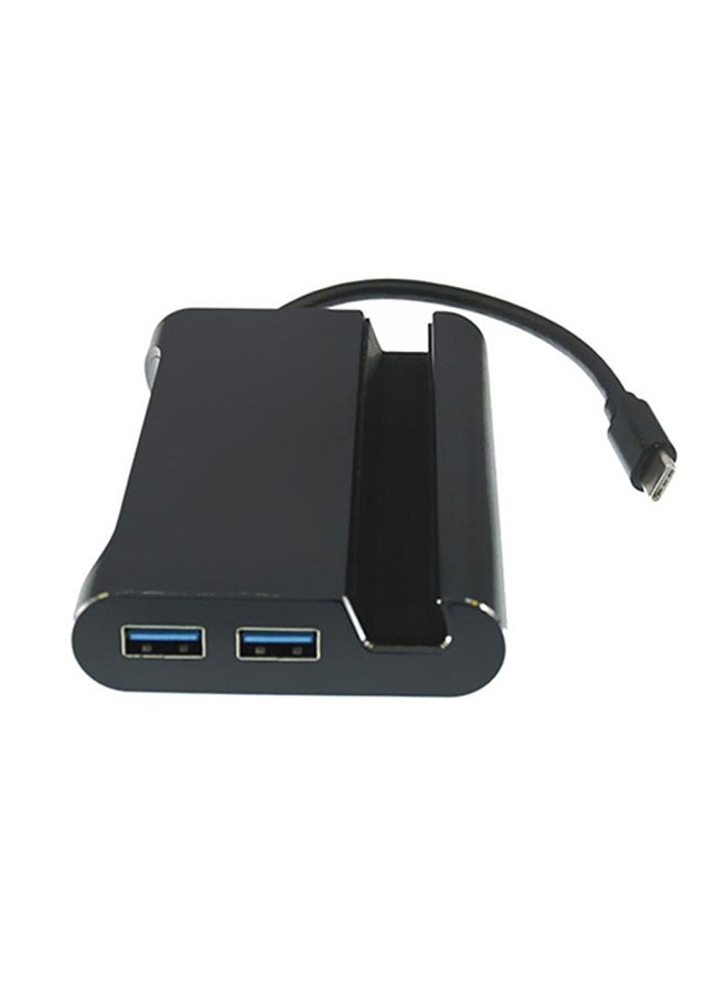 محول 7 في 1 من Type-C إلى HDMI VGA RJ45 3 × موزع USB 3.0 ومزود بحامل للهاتف أسود - Image 3