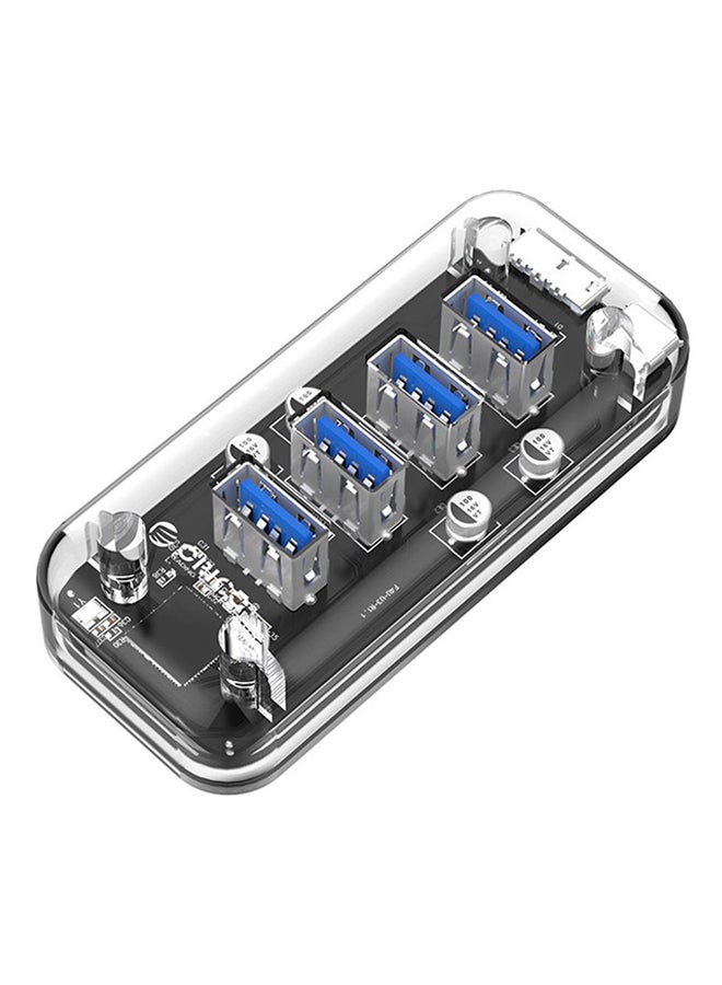Orico F4U-U3 Transparent 4 Port USB3.0 Hub With 2 Power Supply Ports For PC Black - Image 1