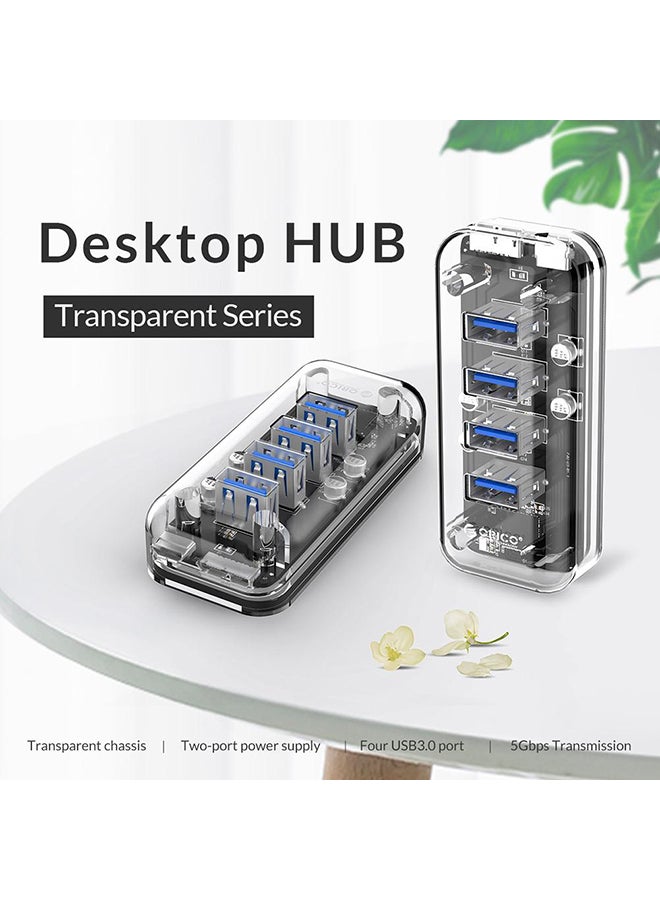Orico F4U-U3 Transparent 4 Port USB3.0 Hub With 2 Power Supply Ports For PC Black - Image 2
