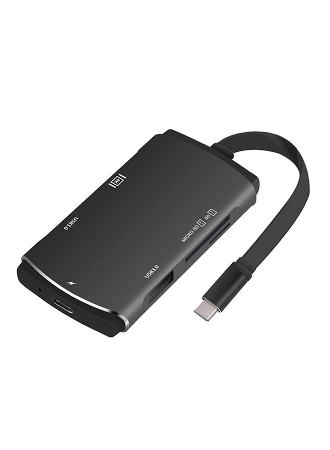 YC207 6-In-1 USB C Hub Type C To USB3.0 HDMI PD Card Reader Adapter Black - Image 1
