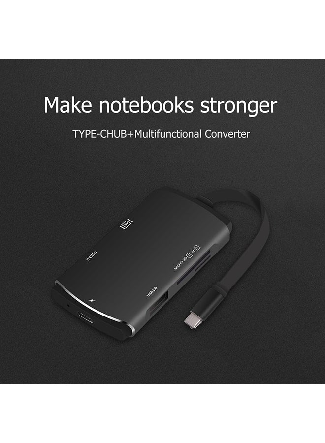 YC207 6-In-1 USB C Hub Type C To USB3.0 HDMI PD Card Reader Adapter Black - Image 3