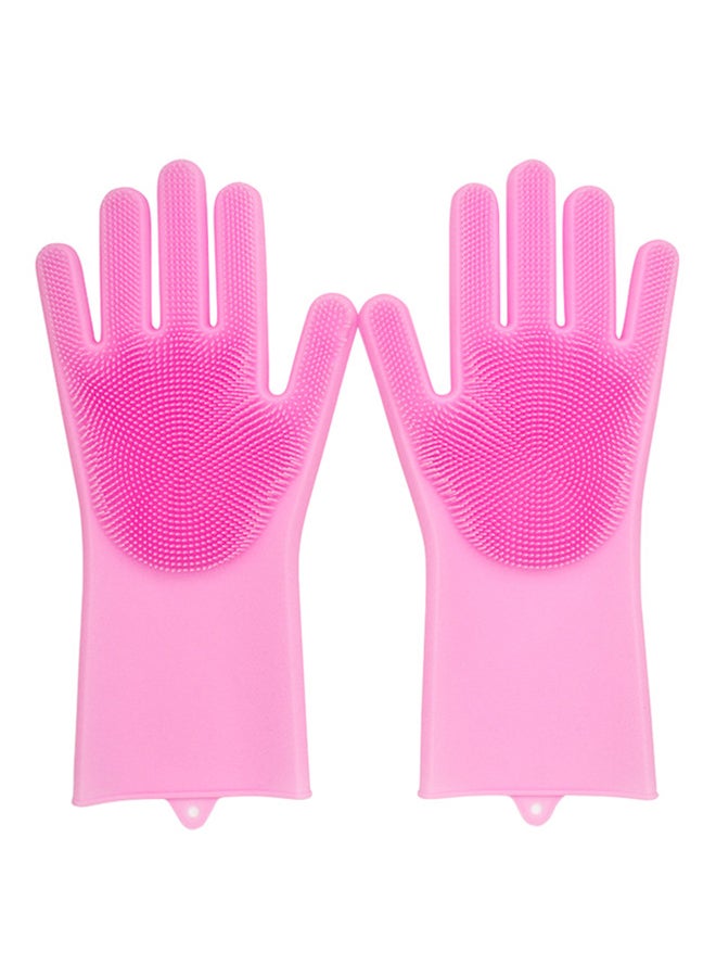 Generic - Silicone Dishwashing Gloves With Scrubber Pink 35.7x16.5x2cm - Image 1