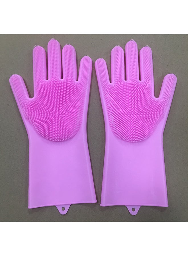 Generic - Silicone Dishwashing Gloves With Scrubber Pink 35.7x16.5x2cm - Image 1