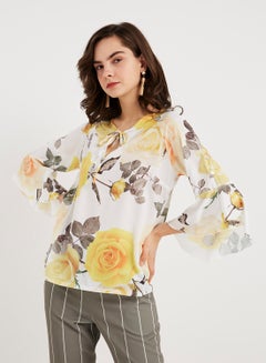 keguay Bell Sleeves Printed Top Yellow/White  - Image 1