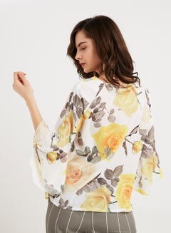 keguay Bell Sleeves Printed Top Yellow/White  - Image 2