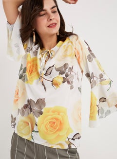 keguay Bell Sleeves Printed Top Yellow/White  - Image 4
