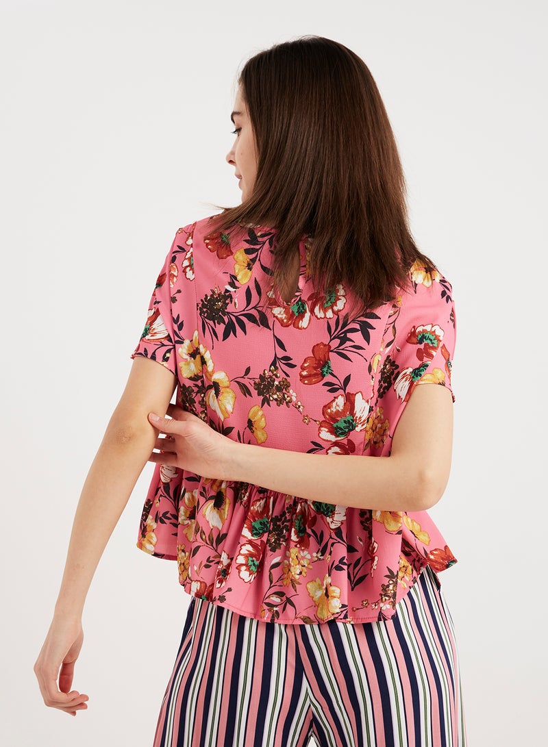 keguay Round Neck Short Sleeves Top Pink/Yellow  - Image 2