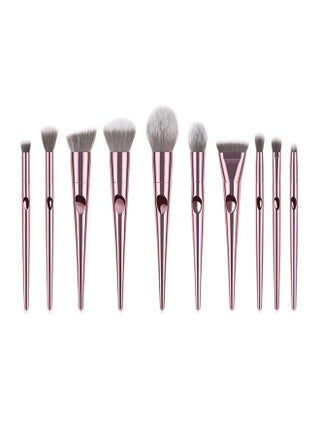 10-Piece Metal Makeup Multi use Brush Set Rose Gold