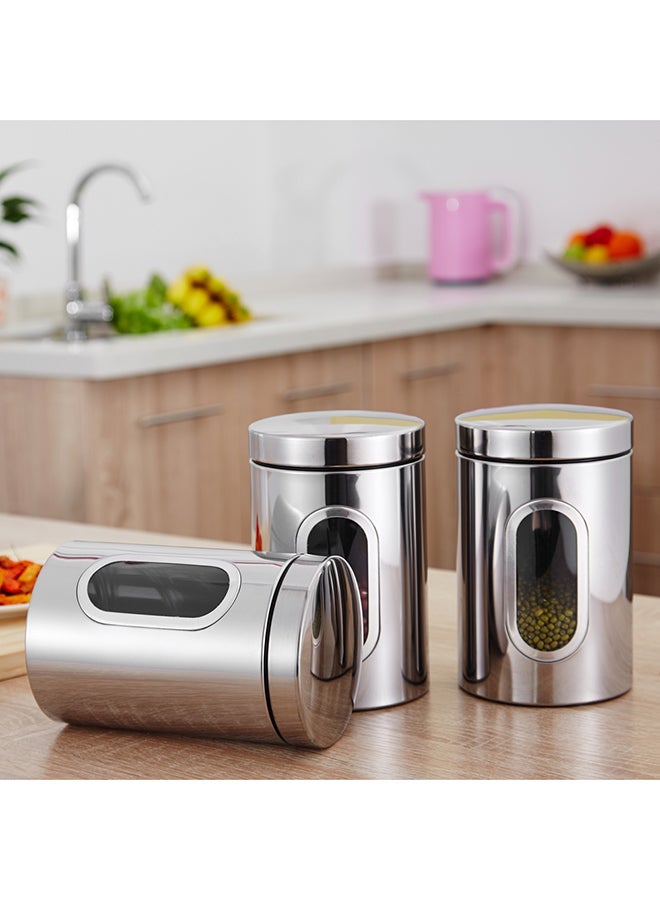 3-Piece Food Storage Container Set With Lids Silver 34cm