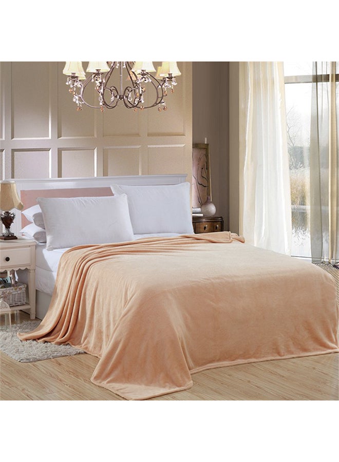 Fabienne Super Soft Light Weight Plain Single Bed Blanket Flannel Beige 160x200cm  - Image 2